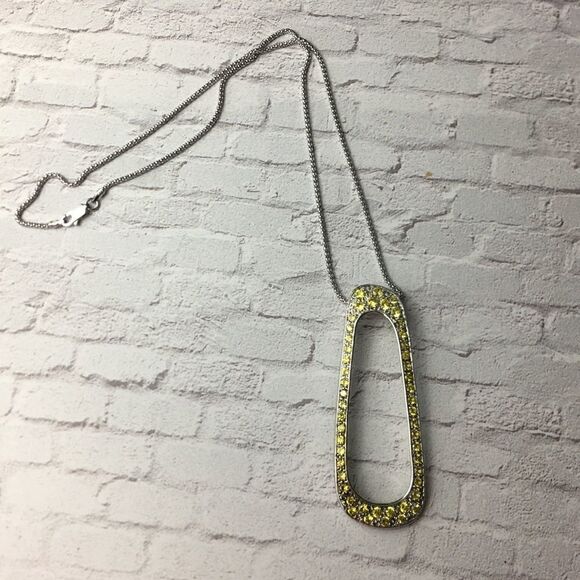 Canary yellow large CZ pendant on popcorn chain - Picture 2 of 11